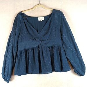 Bohme Women's Textured Embroidered V Neck Long Sleeve‎ Blouse Size M